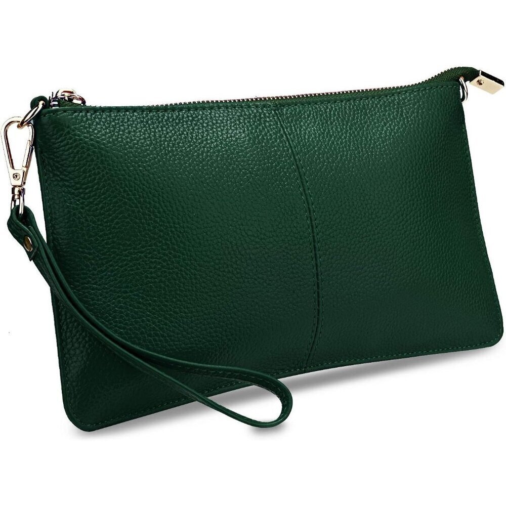 RFID Blocking Dark Green Chain Wristlet Purse Women Small Clutch Zipper Pocket